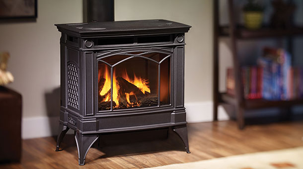 Regency H35 stand alone gas stove fireplace in charcoal gray cast iron
