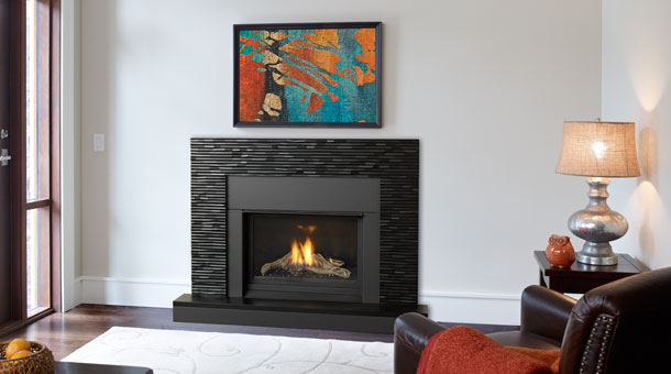 Regency HZ33CE Small Gas Fireplace with black tile surround